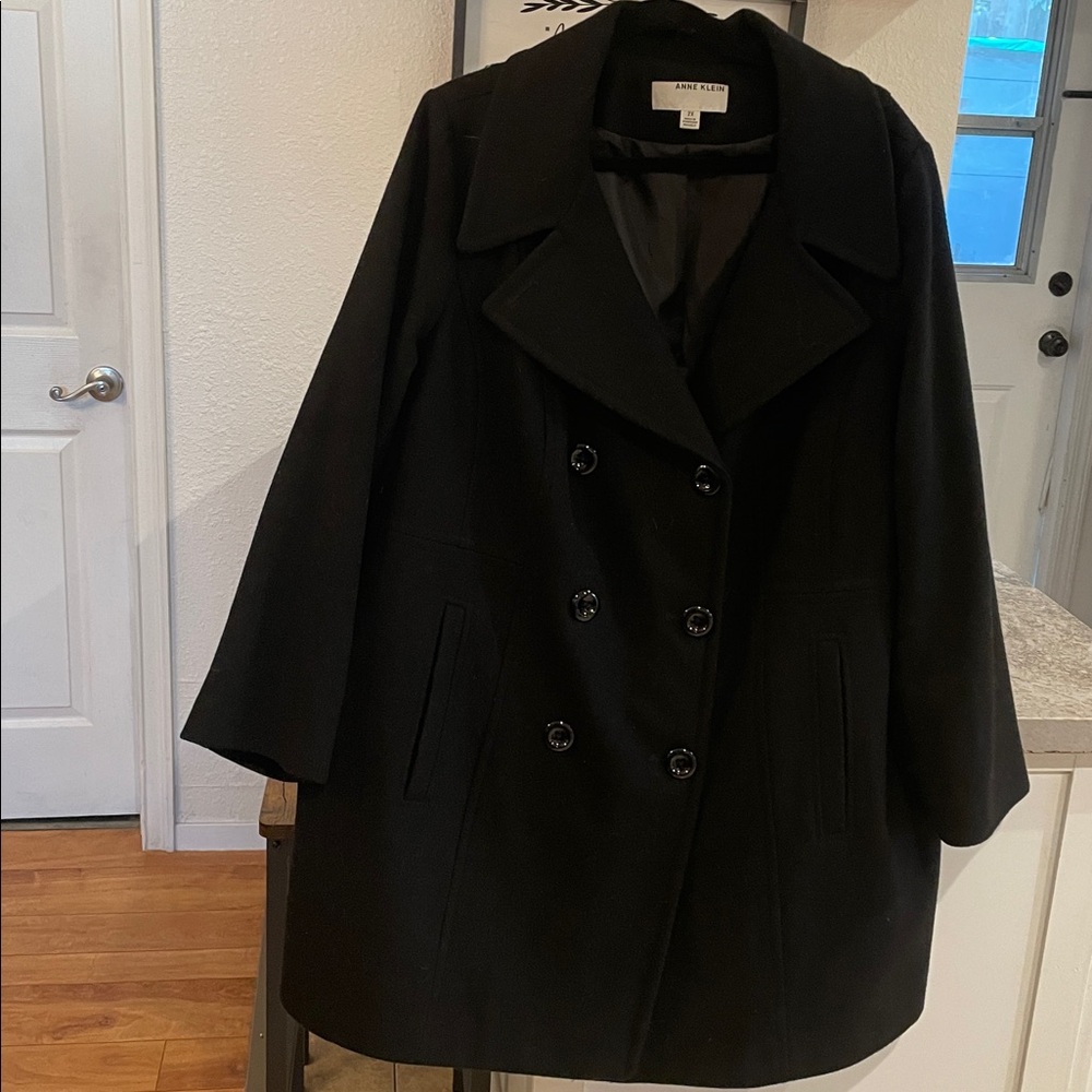 Anne Klein Black Double-Breasted Pea Coat